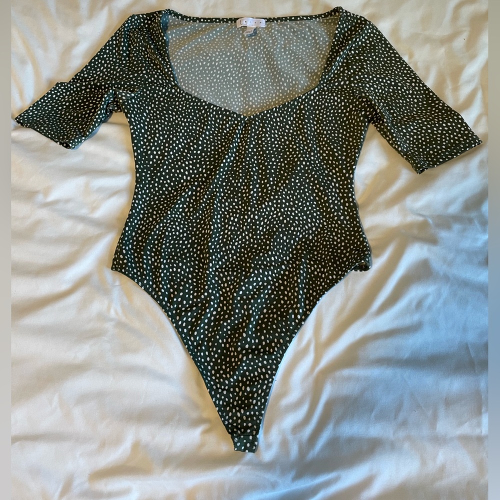 Green polka dot thong body suit